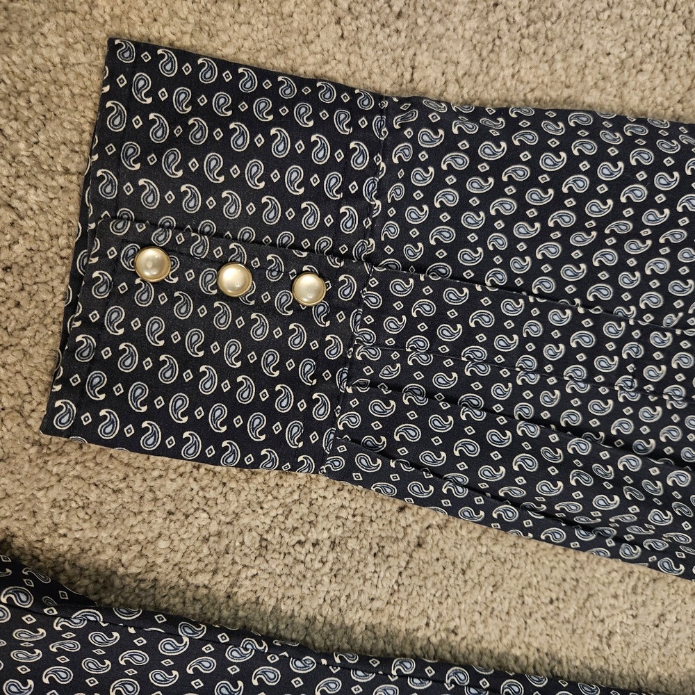 Wrangler Wrancher Pearl Snap Shirt Men's Large‎ L Blue White Paisley Western - Picture 3 of 7
